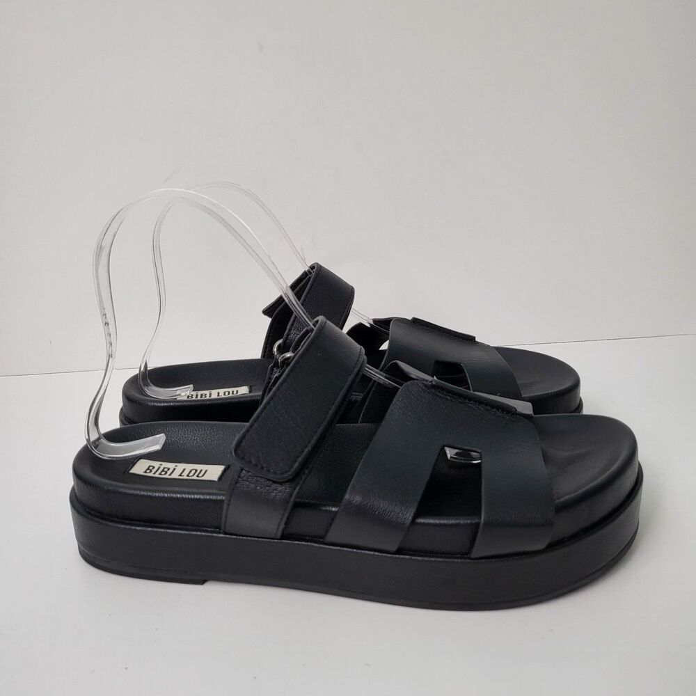 Anthropologie BIBI LOU Mindy Slide Sandals Black Womens EU 40 US 9 9.5 Chunky